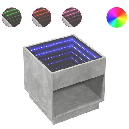 Nachttisch mit Infinity-LED Betongrau 50x50x50 cm