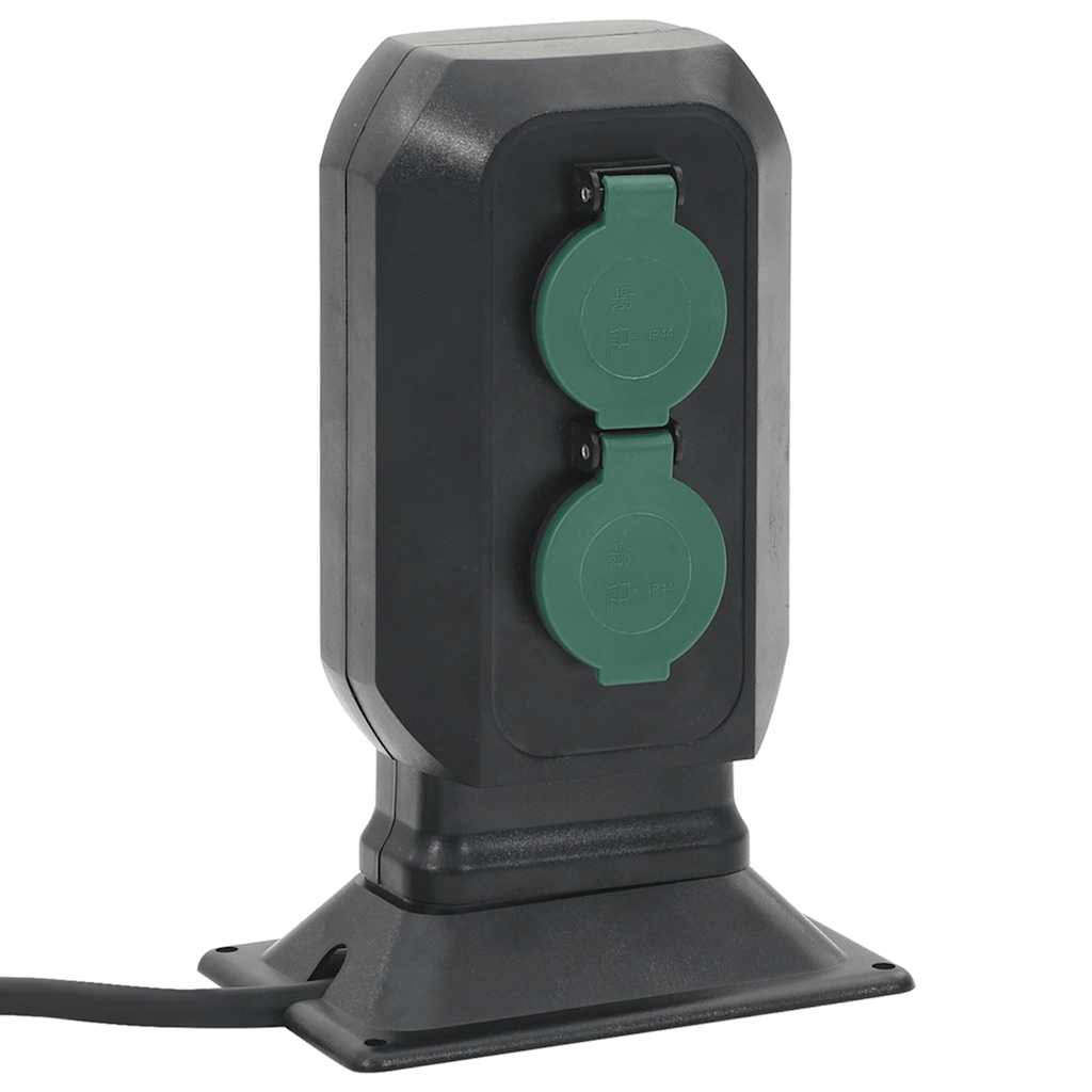 Außensteckdose mit Erdspieß 4-fach Schwarz Grün 15,5x11x24 cm