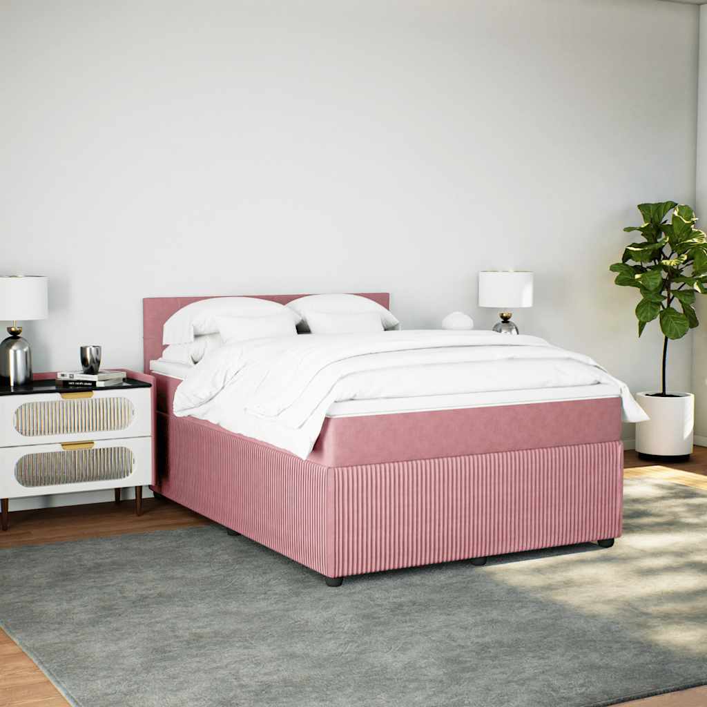 Boxspringbett mit Matratze Rosa 140x190 cm Samt