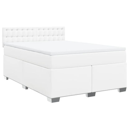 Boxspringbett mit Matratze Weiß 140x200 cm Kunstleder