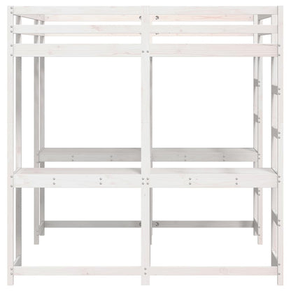 Hochbett mit Schreibtisch & Leiter Weiß 180x200 cm Kiefernholz