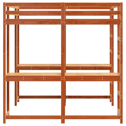 Hochbett mit Schreibtisch & Leiter Braun 160x200 cm Kiefernholz