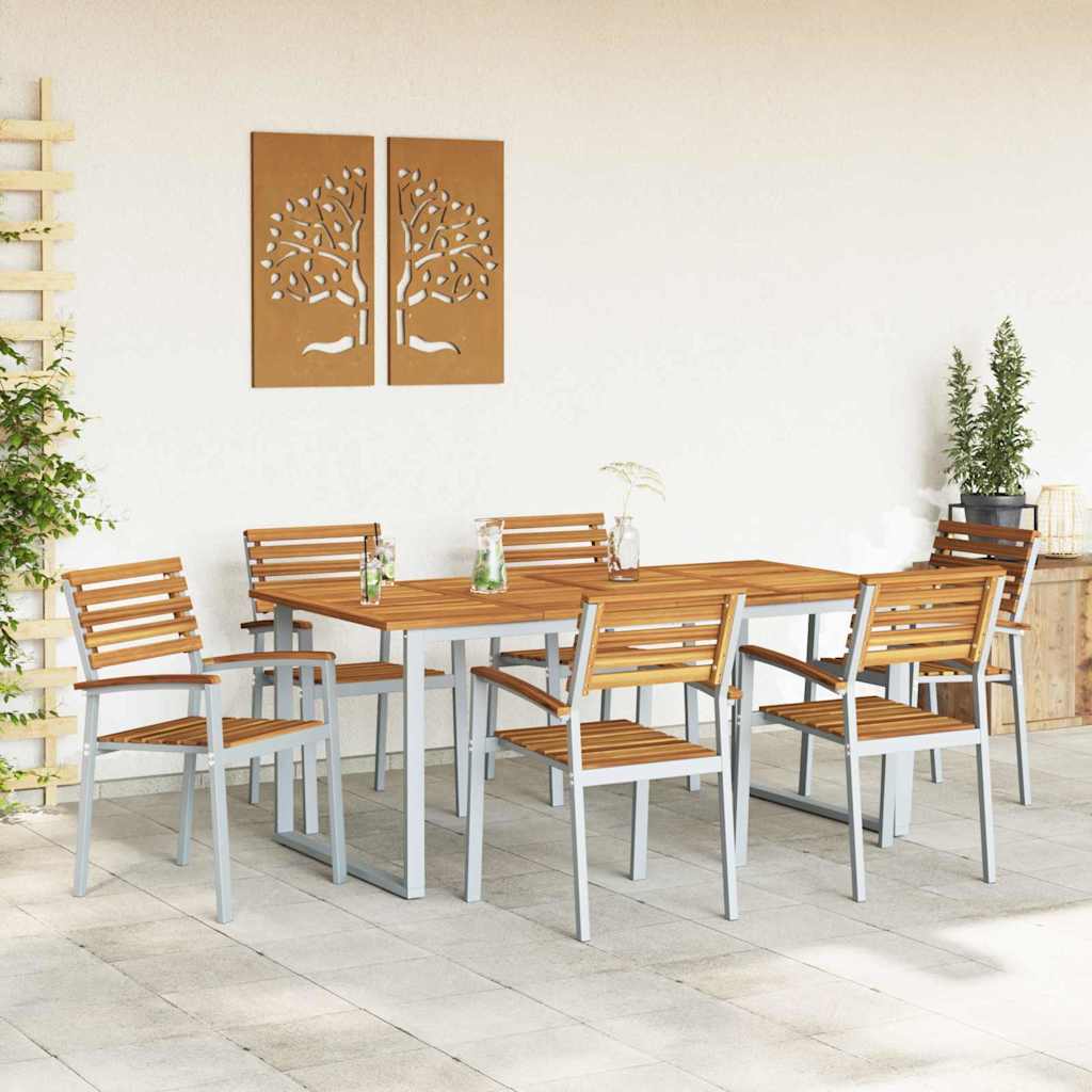 Garten Essgruppe 7 pcs Grau Massivholz Akazie