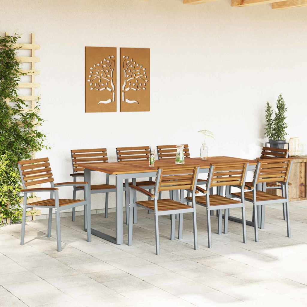 Garten Essgruppe 9 pcs Grau Massivholz Akazie