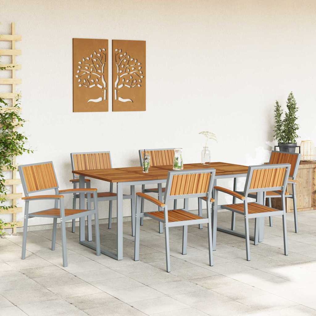Garten Essgruppe 7 pcs Grau Massivholz Akazie