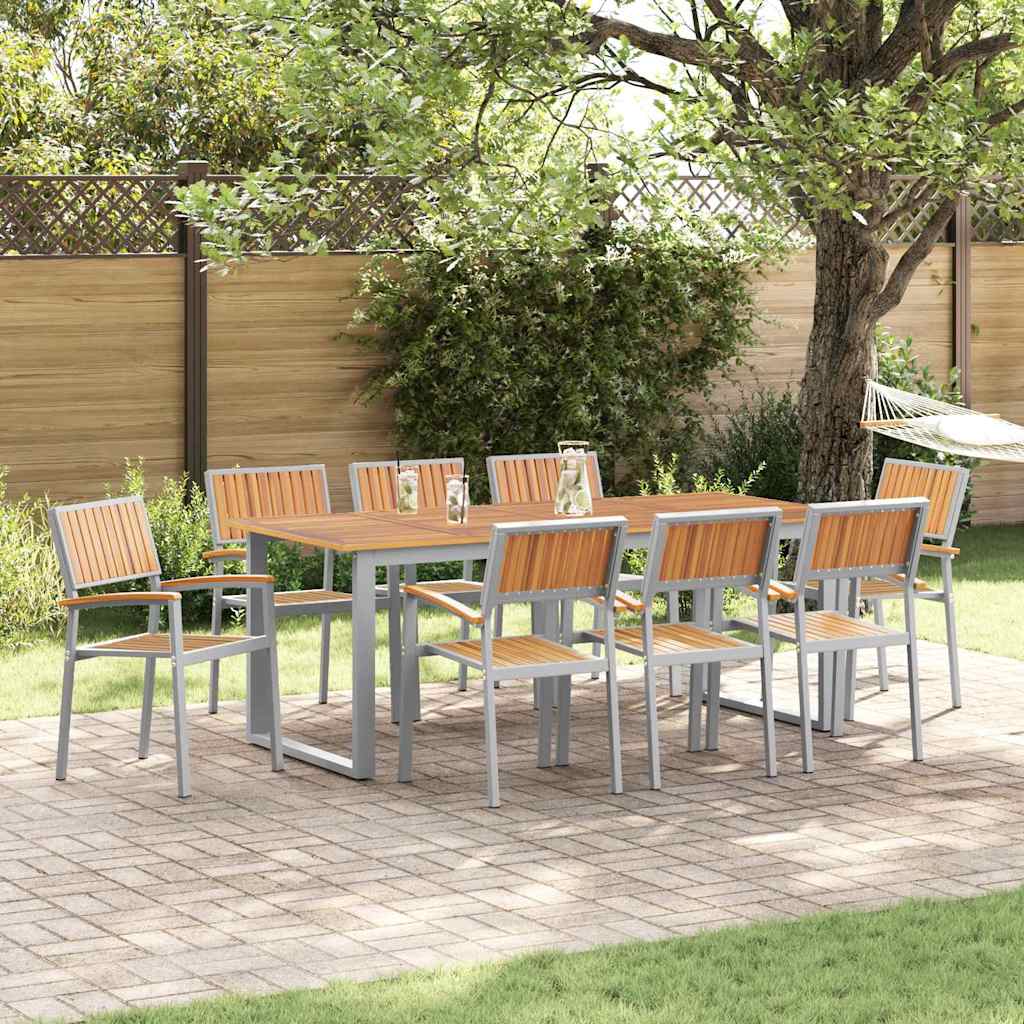 Garten Essgruppe 9 pcs Grau Massivholz Akazie