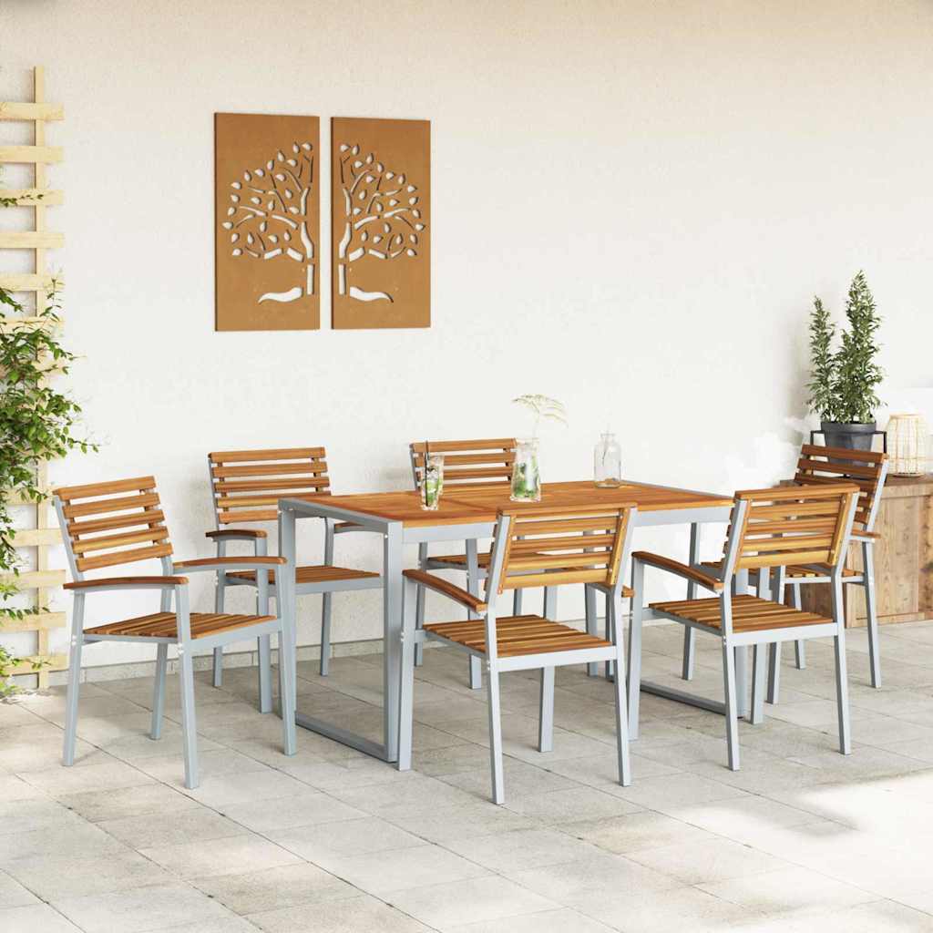 Garten Essgruppe 7 pcs Grau Massivholz Akazie