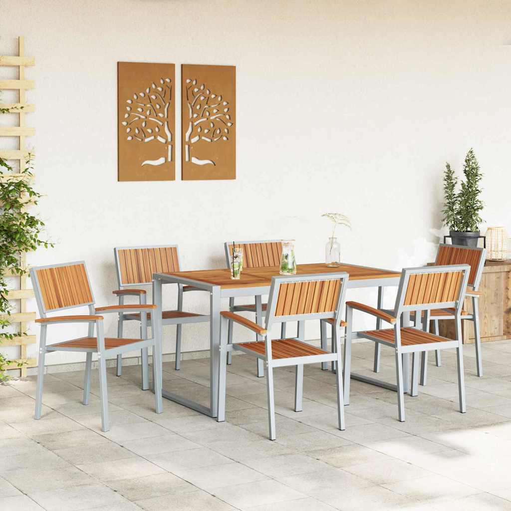 Garten Essgruppe 7 pcs Grau Massivholz Akazie