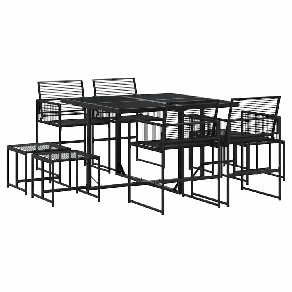 9-tlg. Garten-Essgruppe Schwarz Poly Rattan