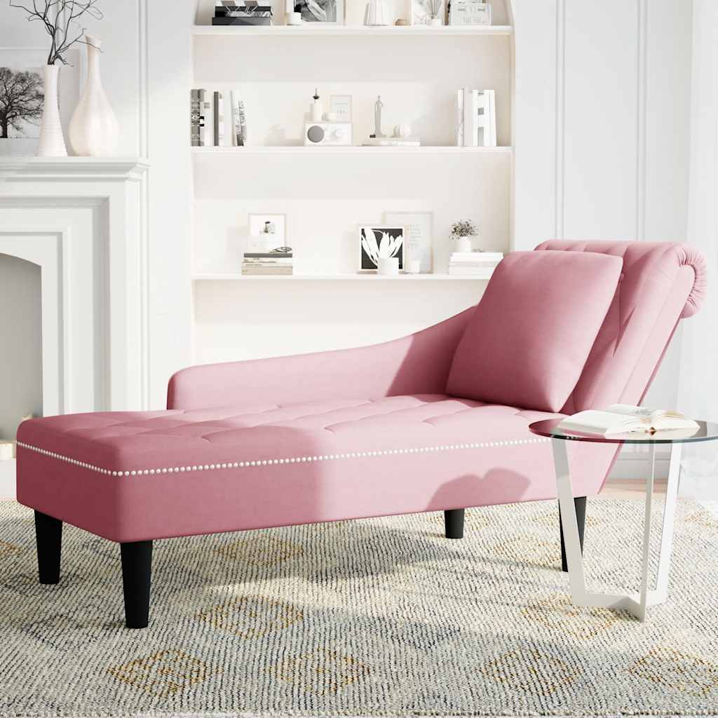 Chaiselongue mit Kissen und Rechter Armlehne Rosa Samt