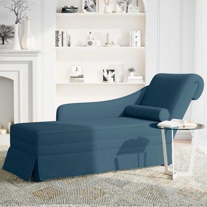 Chaiselongue mit Nackenrolle und Rechter Armlehne Blau Samt