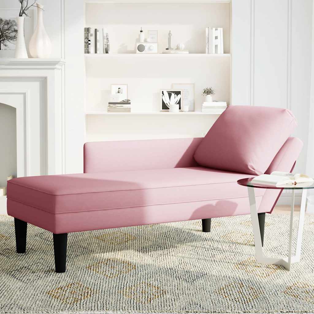 Chaiselongue mit Kissen und Rechter Armlehne Rosa Samt