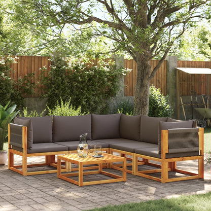 6-tlg. Gartensofa-Set mit Kissen Holz Akazie & Seil