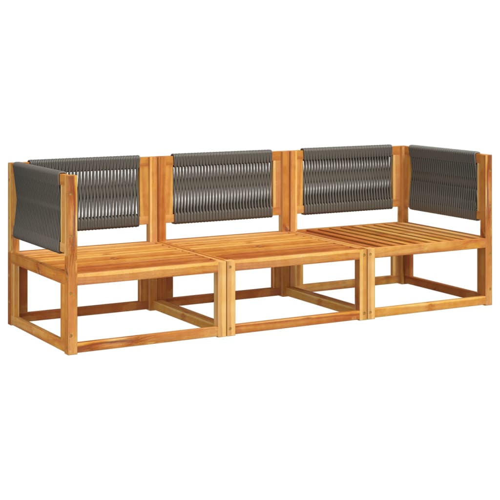 3-tlg. Gartensofa-Set mit Kissen Holz Akazie & Seil