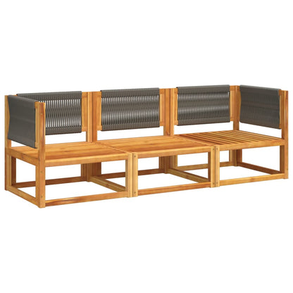 3-tlg. Gartensofa-Set mit Kissen Holz Akazie & Seil
