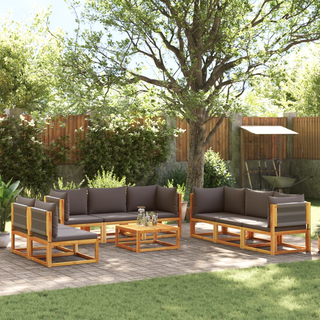9-tlg. Gartensofa-Set mit Kissen Holz Akazie & Seil