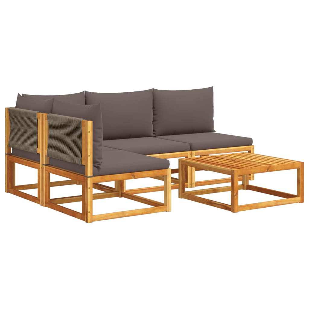 5-tlg. Gartensofa-Set mit Kissen Holz Akazie & Seil