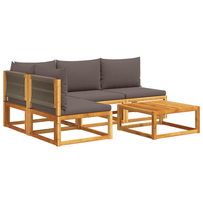 5-tlg. Gartensofa-Set mit Kissen Holz Akazie & Seil