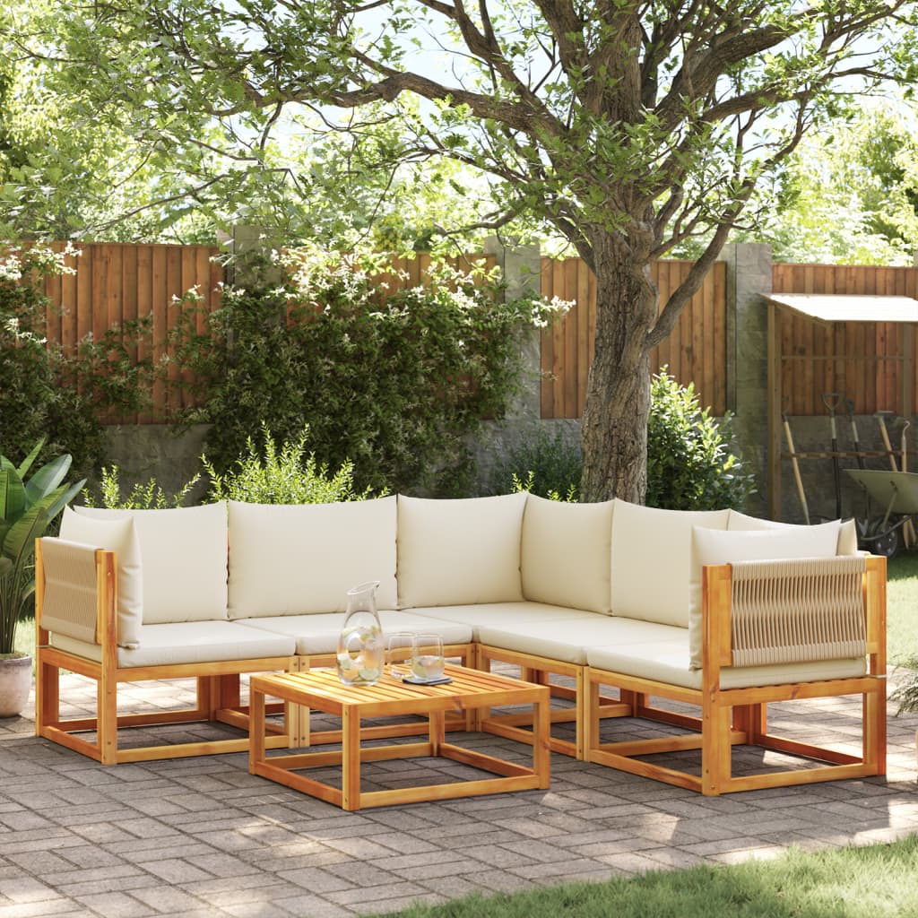6-tlg. Gartensofa-Set mit Kissen Holz Akazie & Seil