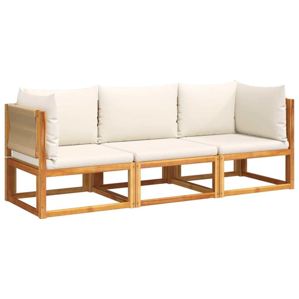3-tlg. Gartensofa-Set mit Kissen Holz Akazie & Seil
