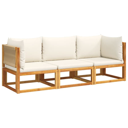 3-tlg. Gartensofa-Set mit Kissen Holz Akazie & Seil