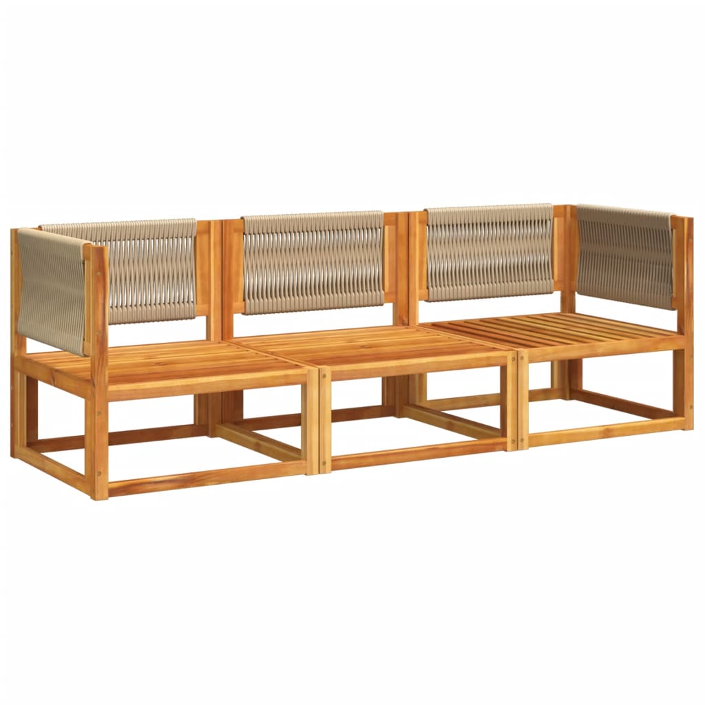 3-tlg. Gartensofa-Set mit Kissen Holz Akazie & Seil
