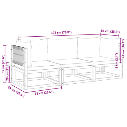 3-tlg. Gartensofa-Set mit Kissen Holz Akazie & Seil