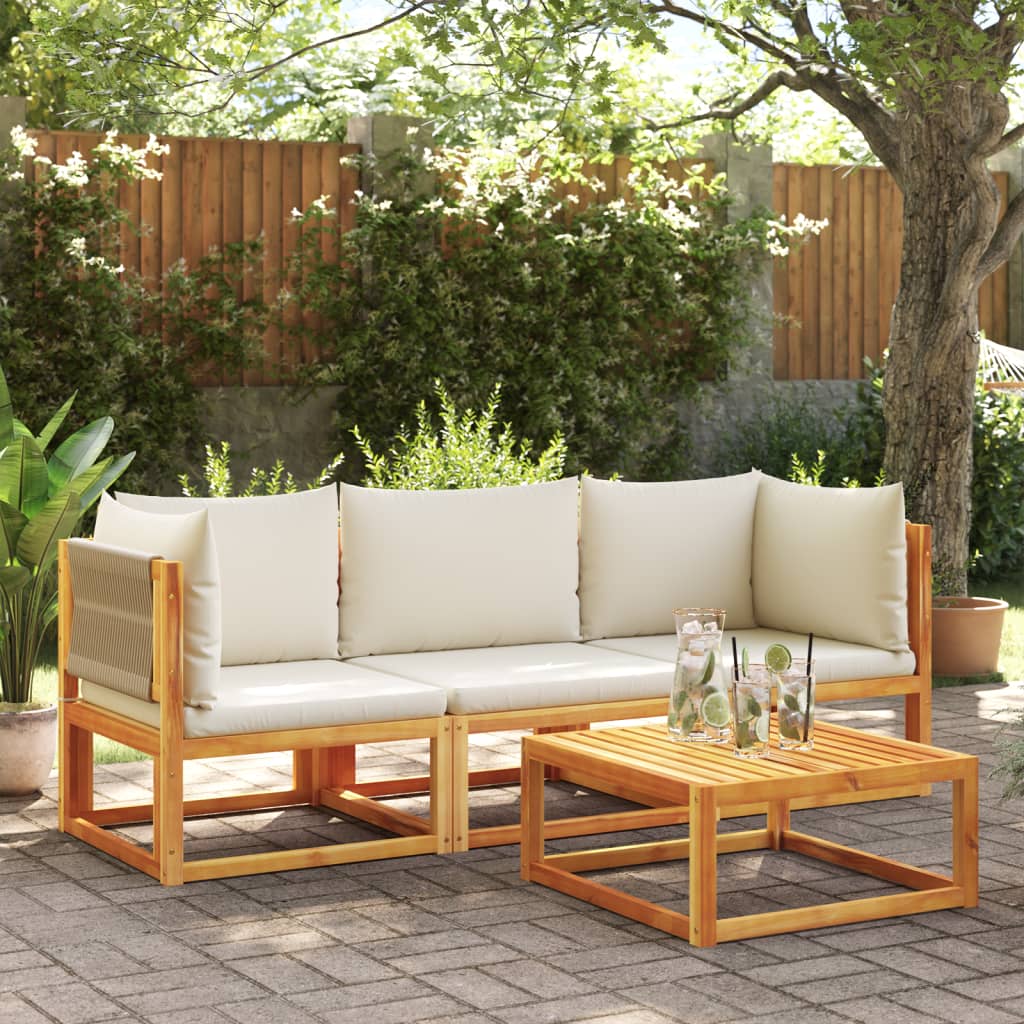 3-tlg. Gartensofa-Set mit Kissen Holz Akazie & Seil