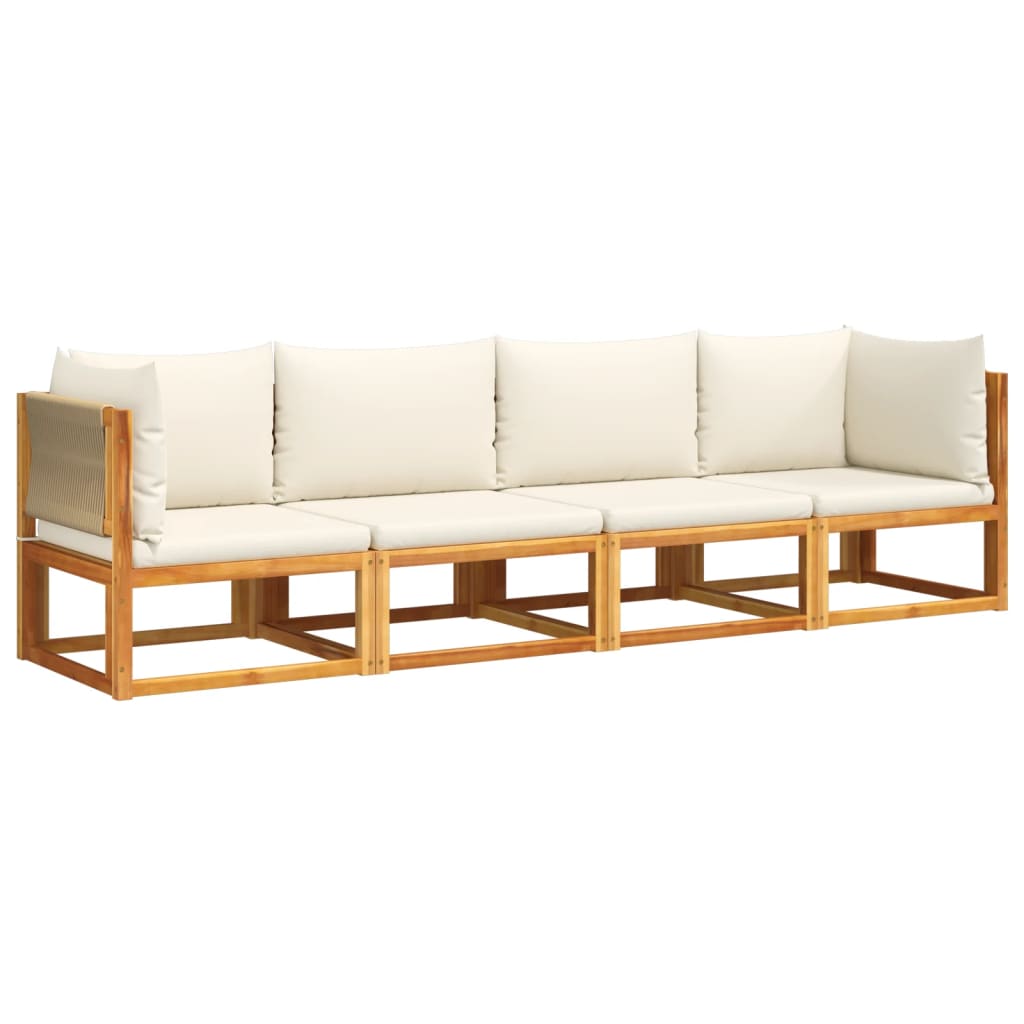 4-tlg. Gartensofa-Set mit Kissen Holz Akazie & Seil