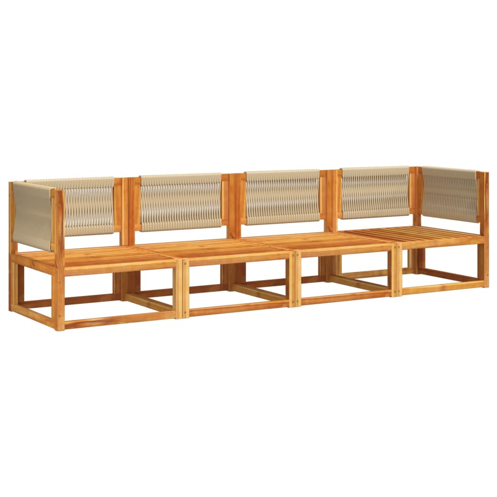 4-tlg. Gartensofa-Set mit Kissen Holz Akazie & Seil