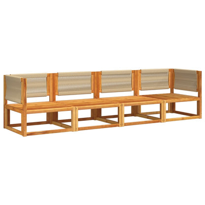 4-tlg. Gartensofa-Set mit Kissen Holz Akazie & Seil