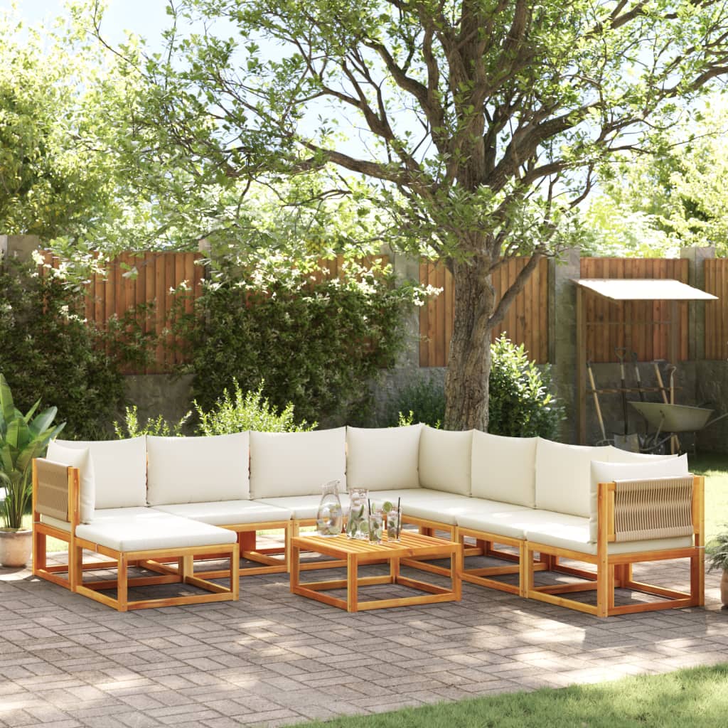 9-tlg. Gartensofa-Set mit Kissen Holz Akazie & Seil