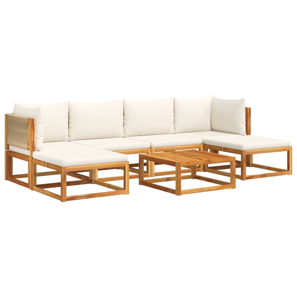 7-tlg. Gartensofa-Set mit Kissen Holz Akazie & Seil