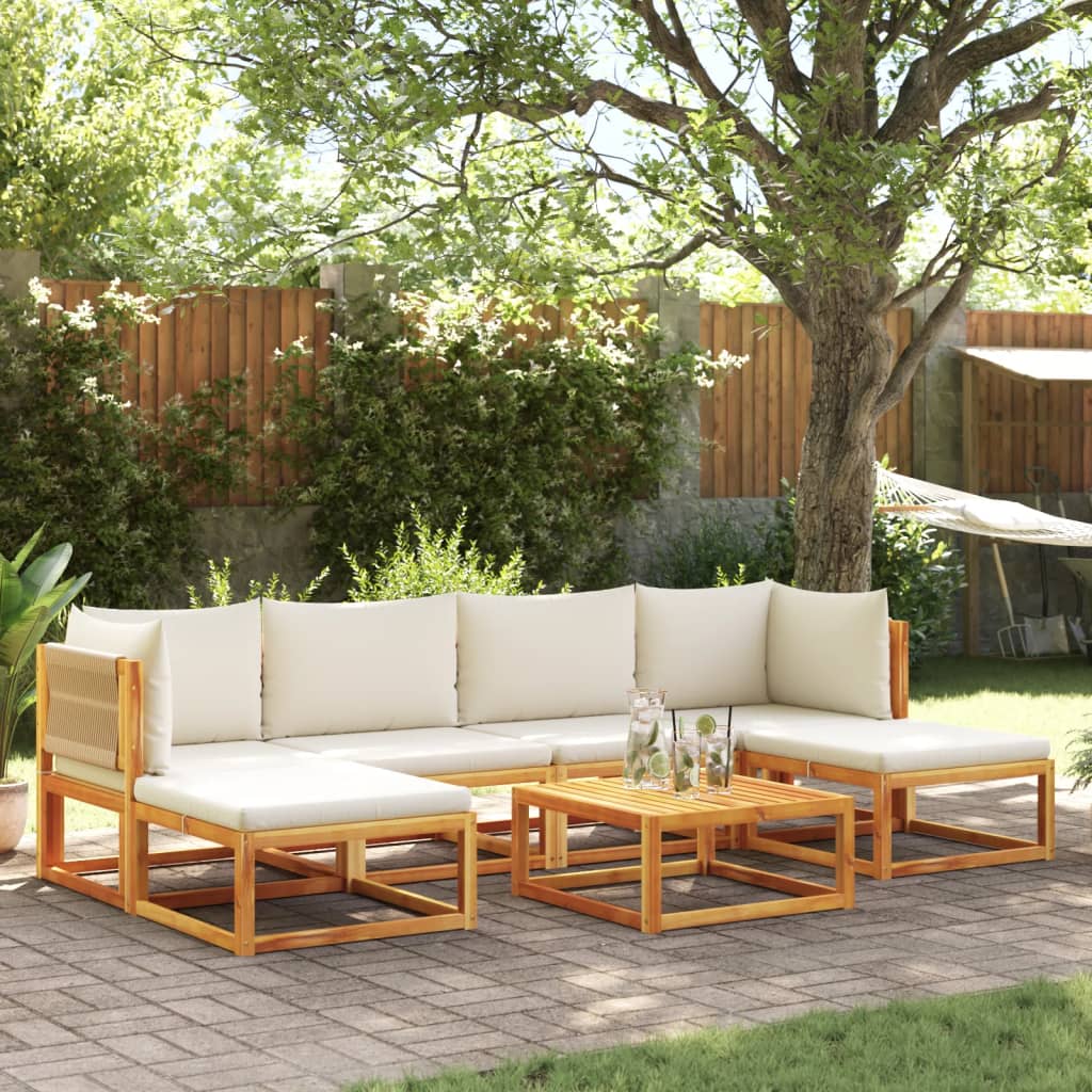 7-tlg. Gartensofa-Set mit Kissen Holz Akazie & Seil