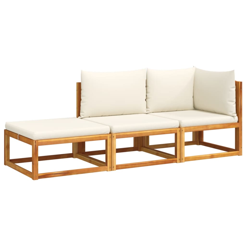 3-tlg. Gartensofa-Set mit Kissen Holz Akazie & Seil
