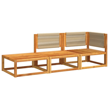 3-tlg. Gartensofa-Set mit Kissen Holz Akazie & Seil