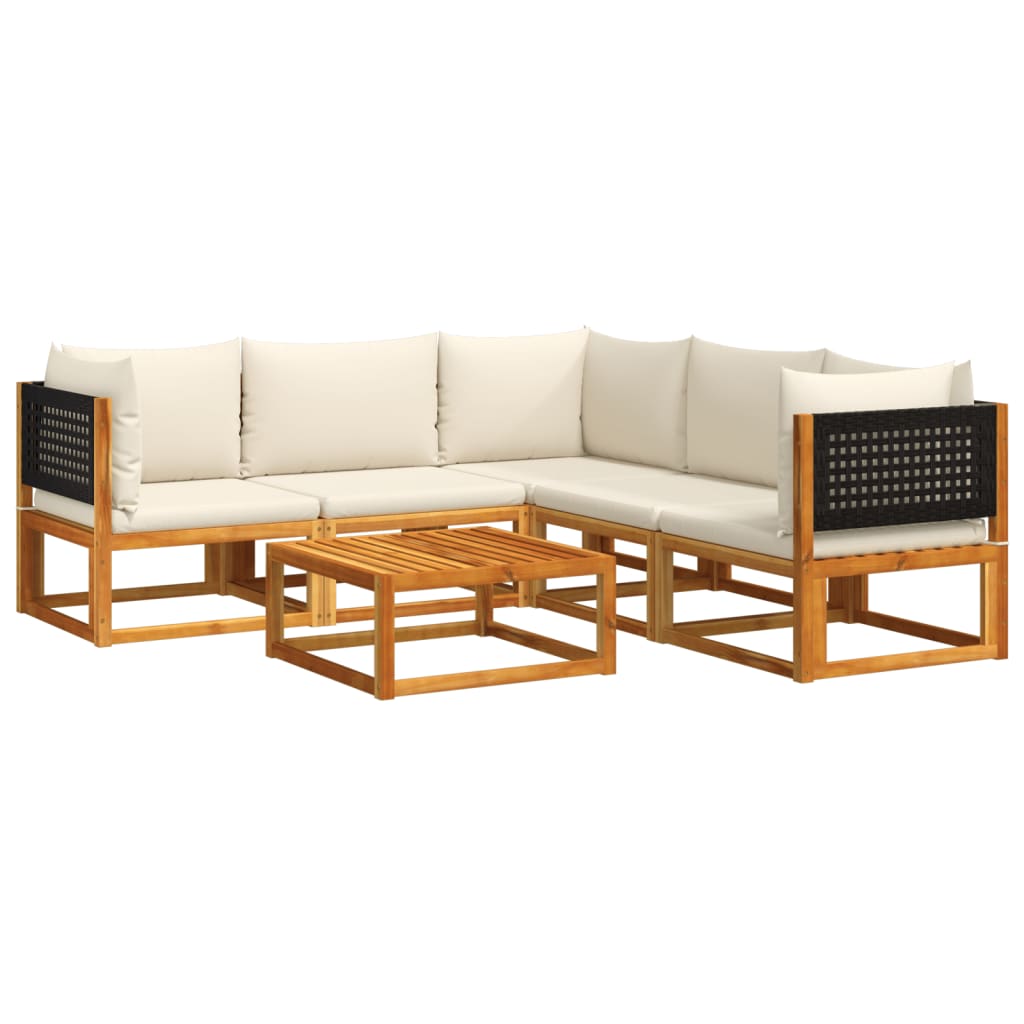 6-tlg. Gartensofa-Set mit Kissen Holz Akazie & Rattan
