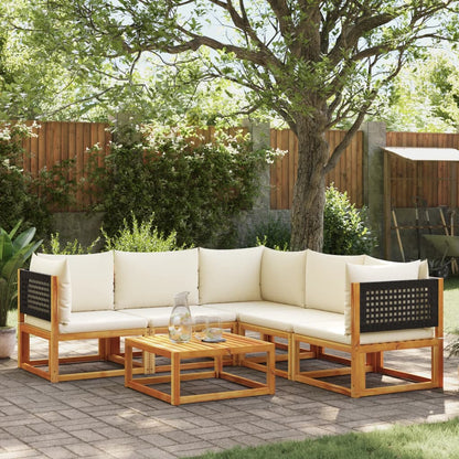 6-tlg. Gartensofa-Set mit Kissen Holz Akazie & Rattan