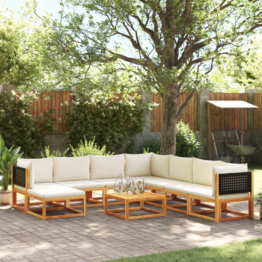 9-tlg. Gartensofa-Set mit Kissen Holz Akazie & Rattan