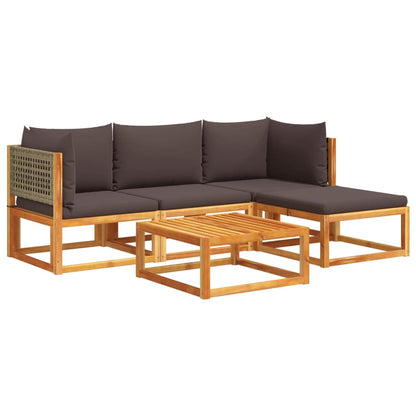 5-tlg. Gartensofa-Set mit Kissen Holz Akazie & Rattan