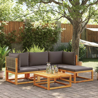 5-tlg. Gartensofa-Set mit Kissen Holz Akazie & Rattan