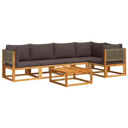 6-tlg. Gartensofa-Set mit Kissen Holz Akazie & Rattan