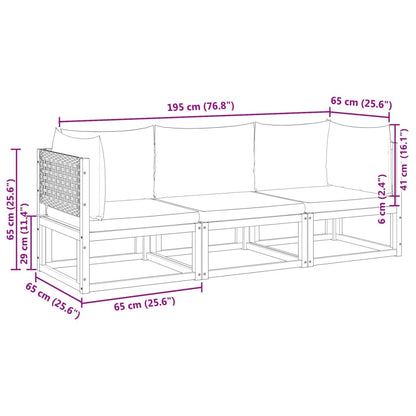 3-tlg. Gartensofa-Set mit Kissen Holz Akazie & Rattan