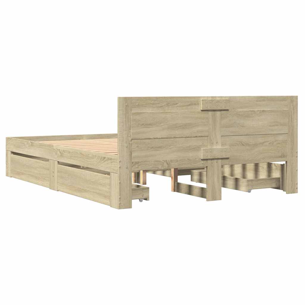 Bettgestell mit Kopfteil Sonoma-Eiche 135x190 cm Holzwerkstoff