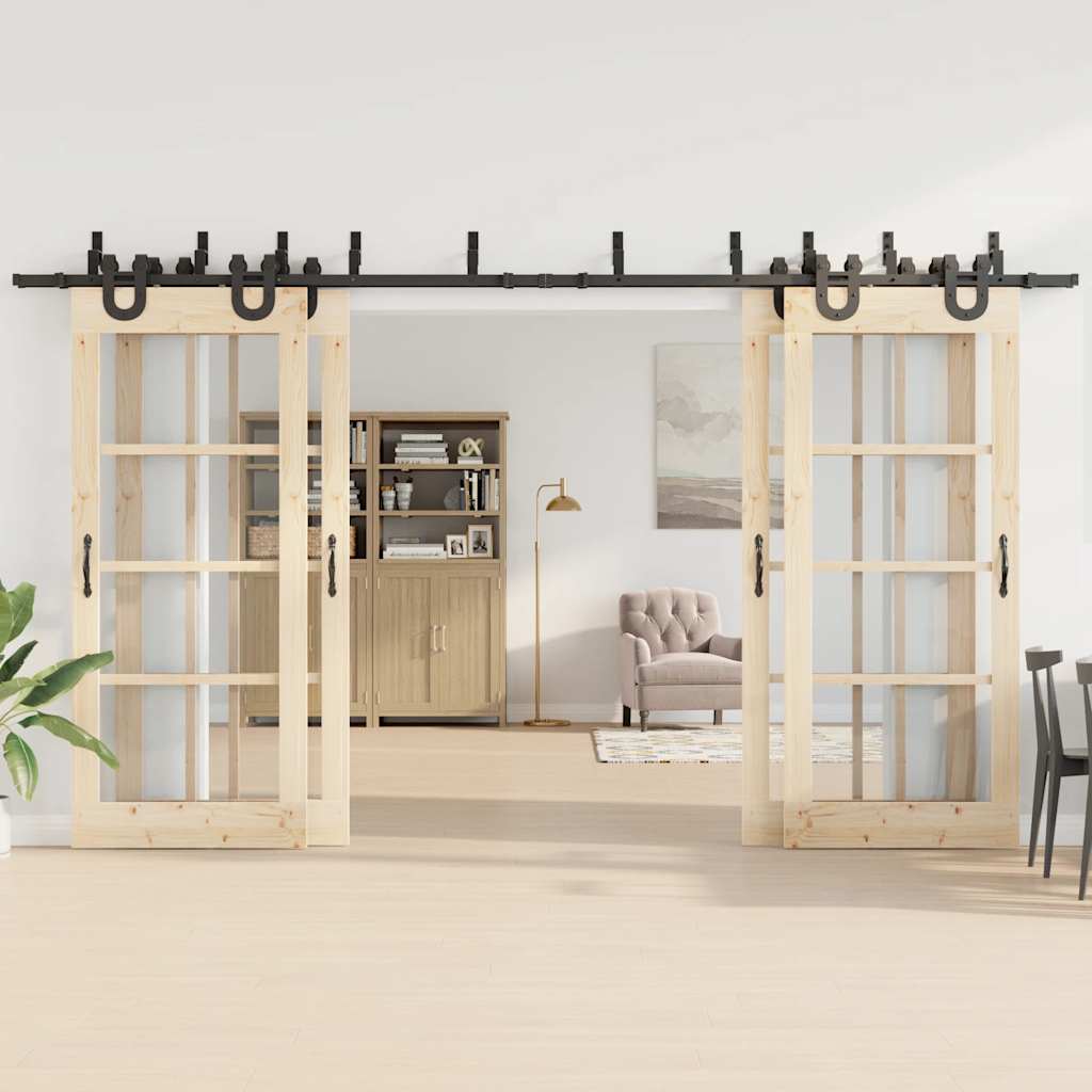 Schiebetürbeschlag-Set 400 cm Stahl Schwarz