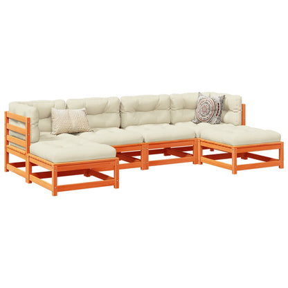 6-tlg. Garten-Sofagarnitur mit Kissen Wachsbraun Kiefernholz