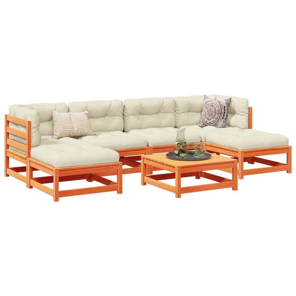 7-tlg. Garten-Sofagarnitur mit Kissen Wachsbraun Kiefernholz
