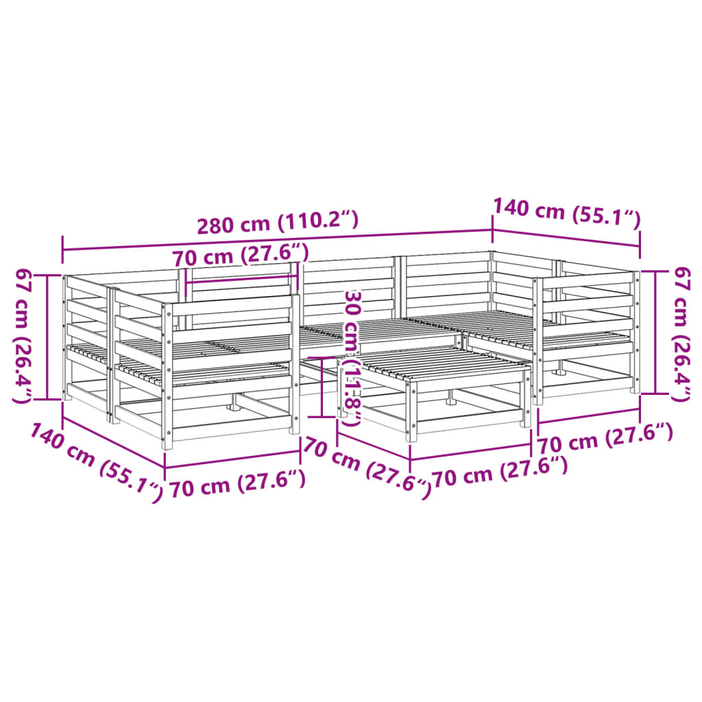 7-tlg. Garten-Sofagarnitur Massivholz Kiefer