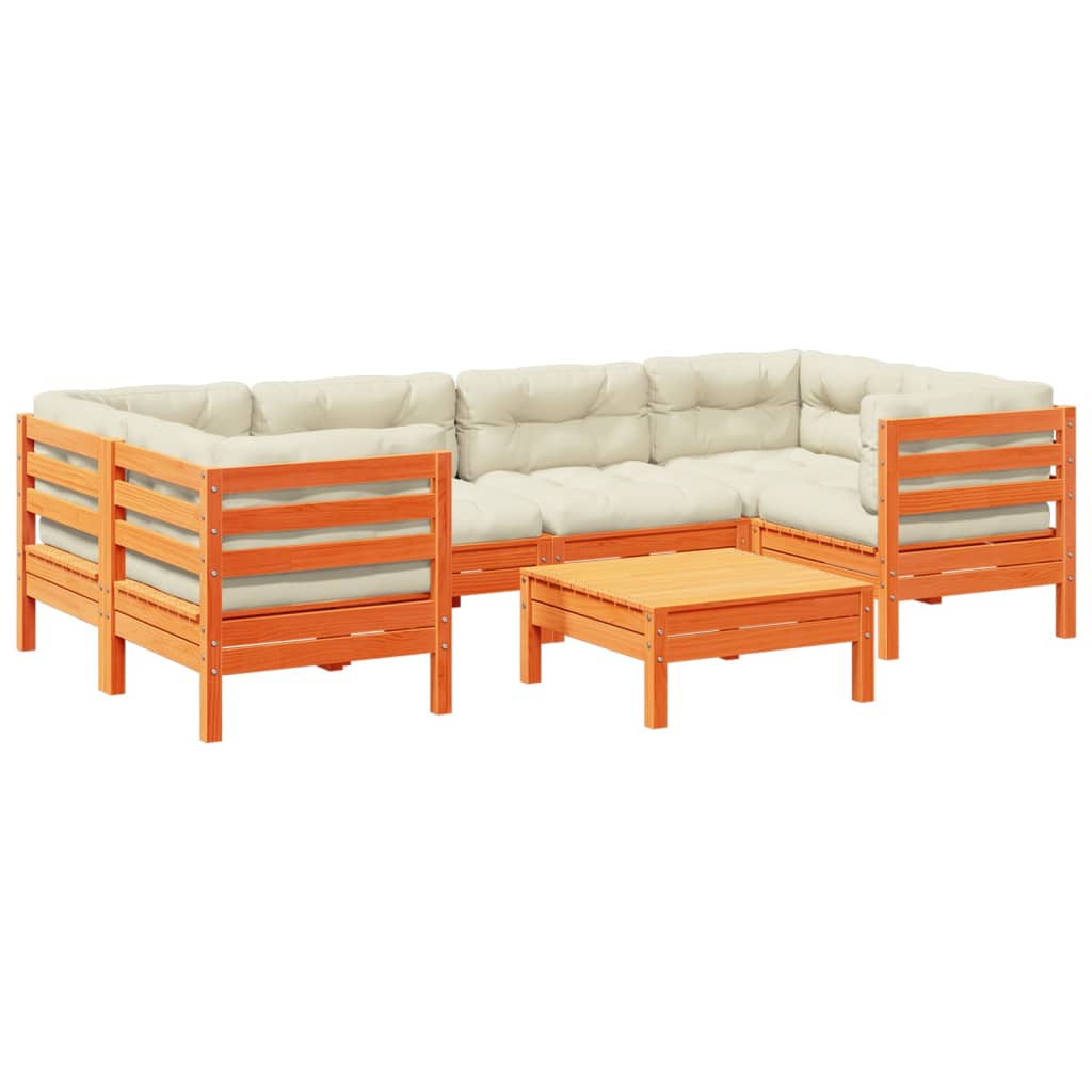 7-tlg. Garten-Sofagarnitur mit Kissen Wachsbraun Kiefernholz