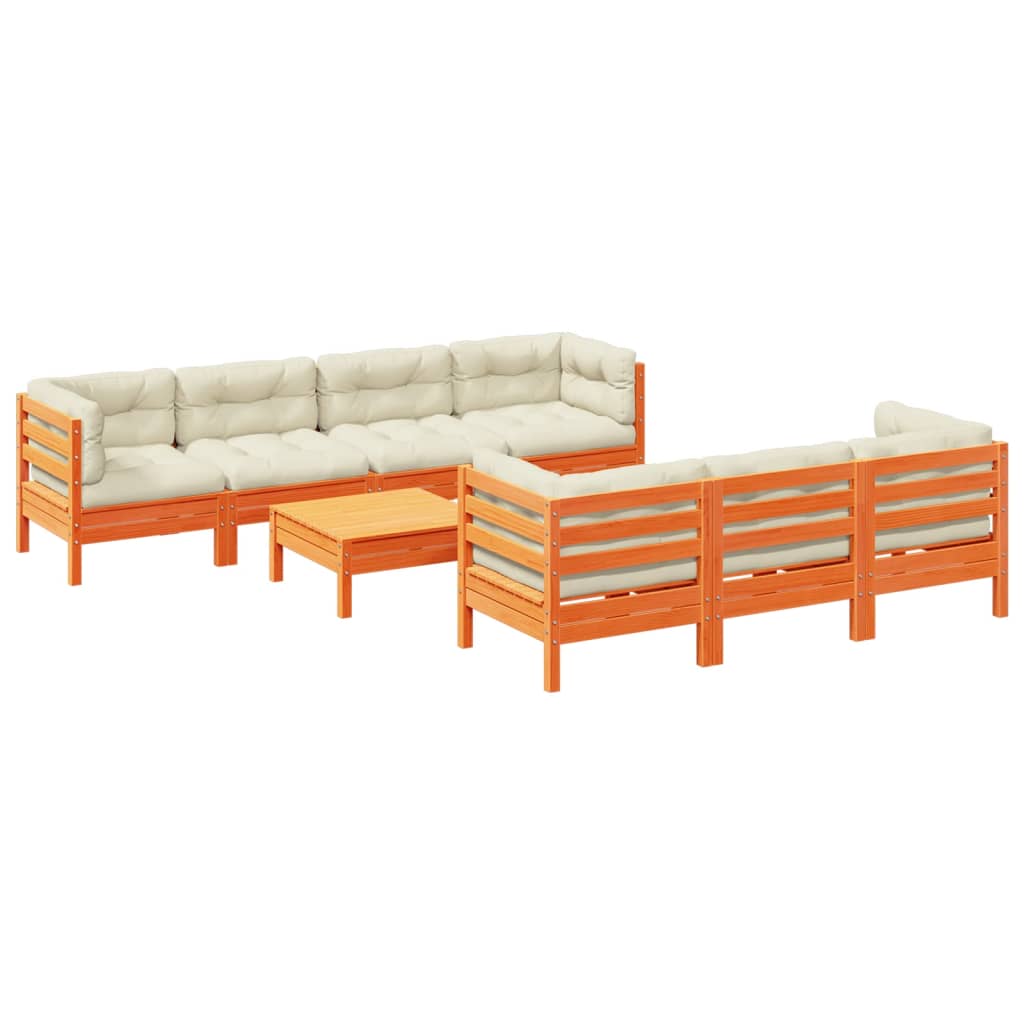 8-tlg. Garten-Sofagarnitur mit Kissen Wachsbraun Kiefernholz